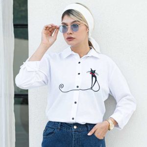 شومیز سقید دخترانه طرح گربه